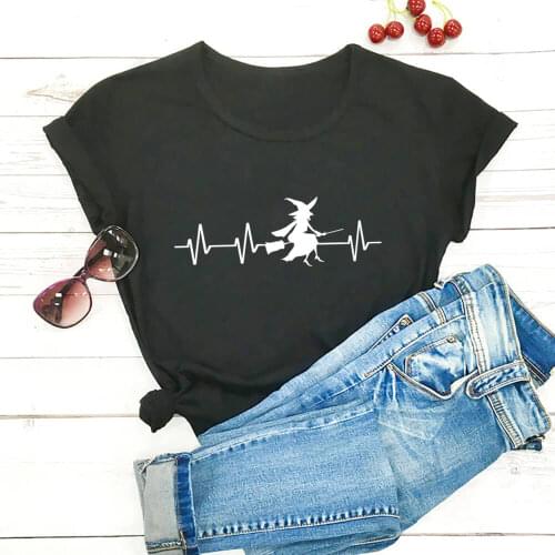 Witch Heartbeat Witch Halloween Shirt New Arrival Women Funny Casual 100%Cotton T Shirt Shirt For Halloween Party