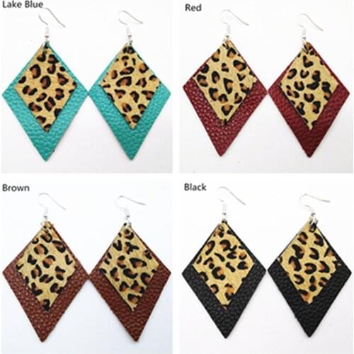 Blue Black Rhombic Trendy Snake Leather Leopard Geometric Statement Earring Women Girl Hanging Fashion Jewelry Drop Earrings
