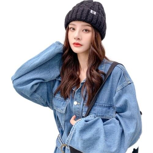 Women Winter Knitted Beanies Hat Thick Soft Warm Coarse Large Knitted Solid Hat Female Ice Ski Bonnet Skullies Beanies Hat Cap