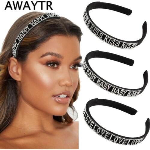 AWAYTR Women Rhinestone Letters Hair Hoop for New Female Bezel Headbands Hairband Girls Hair Band Headdress Hair Accessories