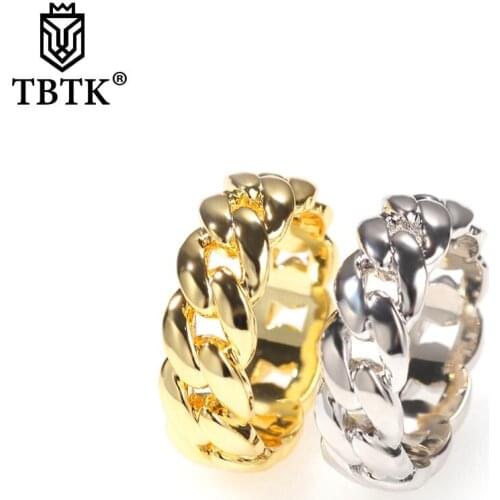TBTK Fashion Cuban Link Chain Ring Jewelry New Trendy Men Women Gold Color Cooper Rapper Ring Wholesale