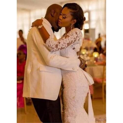 Mermaid Bridal Gowns Long Sleeves Lace Wedding Dresses Plus Size Nigerian Arabic African Robe de soriee
