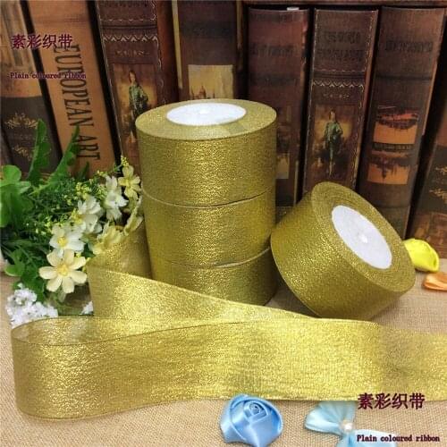 100Yards 2" (50mm) Width Gold Ribbon For Gift Packing Belt Wedding Party Christmas Embellishment Ribbon Sewing Accessories