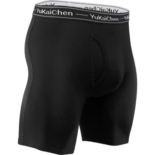 1PCS Bamboo Fiber Mens Underwear Bamboo Fiber Boxer Briefs Long Leg Breathable Pouch with Fly US Size