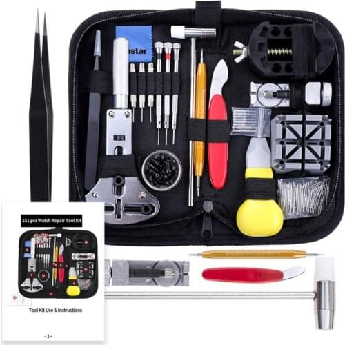 151Pieces Stainless Steel Watch Handling Tool Set Assembly & Disassembly Watch Tool Kit for Watch Band Battery Changing