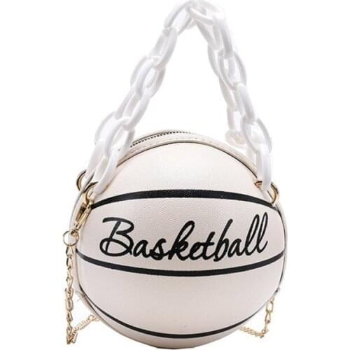 28GD Women Ladies Basketball Round Crossbody Shoulder Bag PU Leather Tote Purse Handbag Chain Purse Satchel