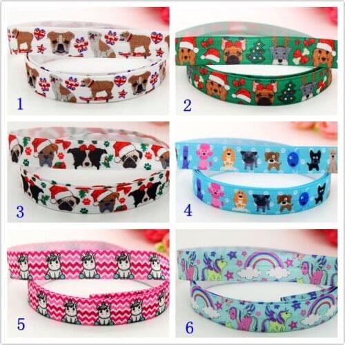 5/8'' Free shipping Fold Elastic dog pug unicorn christmas printed FOE headband headwear hairband decoration wholesale OEM S547