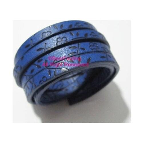 5x2mm Blue engrave lavender leather cord 5mm Flat leather cord