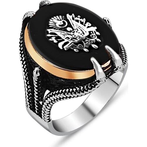 925 sterling Silver Clawed Rigging Model Onyx Gemstone Ring