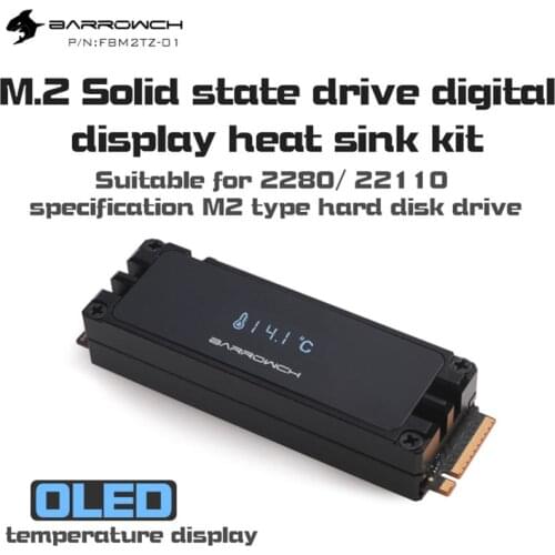 Barrowch FBM2TZ-01, M.2 solid state hard disk aluminum alloy display water cooling Kit, For 2280/22110 Specification M2 Type SSD
