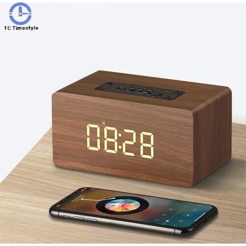 Bluetooth Speaker Fm Radio Alarm Clocks Backlight Desktop Home Decor Wooden Wireless Clockhome Support Aux Tf Usb Music Player