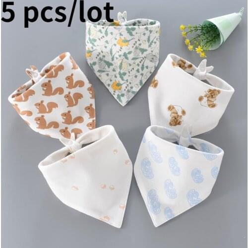 5 pieces/lot Baby Bibs Triangle Double Cotton Bibs Cartoon Print Saliva Towel Baby Boys Girls Feeding Apron Cotton Bandana Bibs