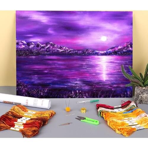 Natural Scenery Light Of The Moon Printed 11CT Cross Stitch Complete Kit DIY Embroidery DMC Threads Handiwork work Package