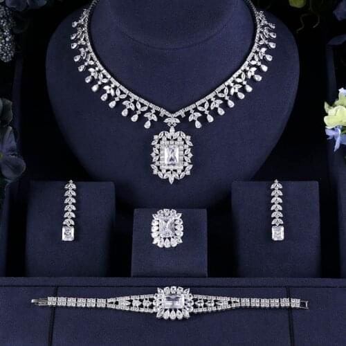 Jankelly Hotsale African 4pc Bridal Jewelry Sets New Fashion Dubai Necklace Sets For Women Wedding Party Accessories Design