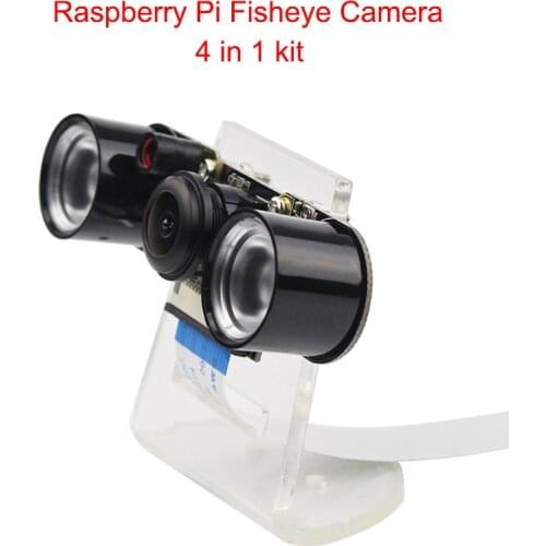 Raspberry Pi Camera RPI Fisheye Wide Angle Night Version Camera + Acrylic Holder + IR Light + FFC Cable for Raspberry Pi 4B/3B