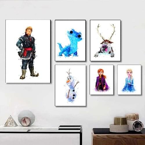Canvas Painting Disney Figure Princess Frozen Anna Elsa Posters and Prints Wall Art Picture for Living Kids Home Room Decoration