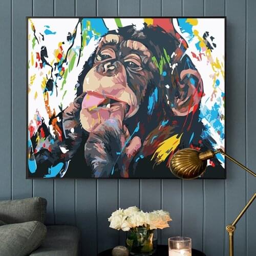 Cute Monkey Wall graffiti Art Canvas Painting Abstract Animal Pop Art Canvas Prints For Kids Room Cuadros Decor No Frame
