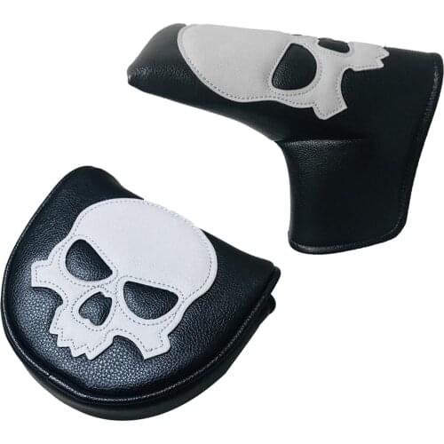 Golf Putter Cover Skull Pattern PU Leather Magnetic Closure Headcover for Mallet Putter Golf Head Covers