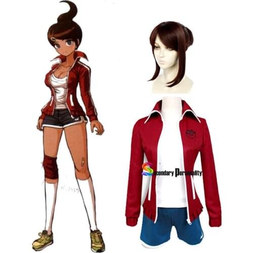Dangan Ronpa Danganronpa Cosplay Aoi Asahina Uniform Wine Red Shorts For Women Girls Anime Halloween Party Cosplay Costumes wig