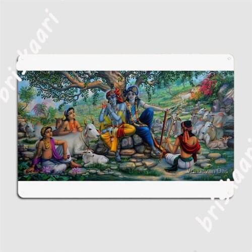 Krishna Balaram On Govardhan Hill Metal Signs Wall Mural Club Bar create Tin sign Posters