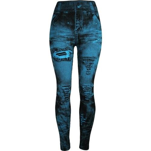 Imitation Jeans Leggings Sport Women Fitness Bottom Pants Coloured Hip-up Super Bomb Slim Leggings Streetwear Workout Legins