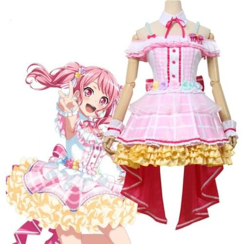 Maruyama Aya Anime Bang Dream! Cosplay Costume Maruyama Aya Cosplay Costumes Halloween Clothes For Women Pink Dresses+Pannier