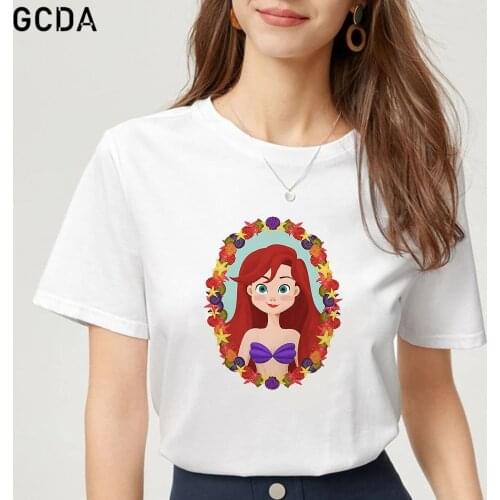 Fashion Womens In the Mirror Ariel The Little Mermaid Prints Short Sleeve Tshirt Summer Girls Tops Casual Graphic Tee T-shirt