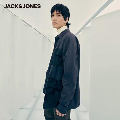 JackJones Mens Cotton Cargo Pocket Loose Fit Turn-down Collar Long-sleeved Shirt| 220405004