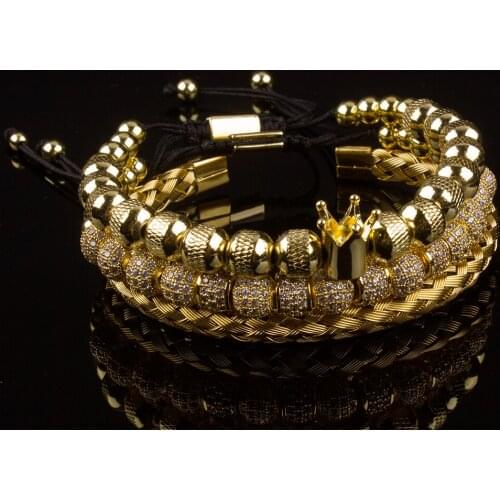 Men bracelet Jewelry 3pcs/Set Crown Jewelry Beads Braiding Bracelets For Women Pulseira Masculina Feminina Gift