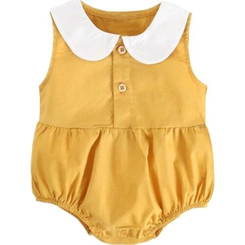 New 2020 Infant Newborn Baby Girls Romper Summer Cotton lapel Sleeveless One-pieces Suspender Jumpsuits Cotton Clothes Outfits
