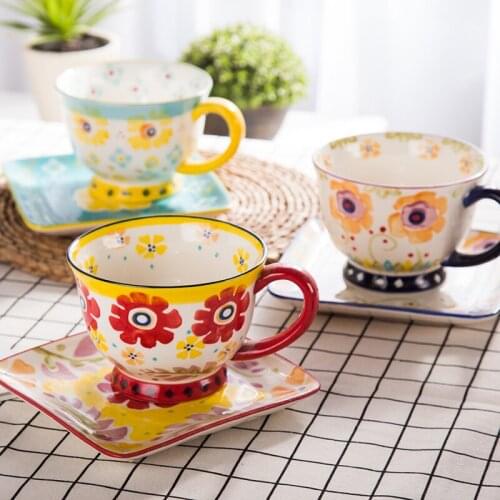 GY Huafu New European Style Coffee Cup Set Ceramic Coffee Set Afternoon Tea Underglaze Color Coffee Cup Mug