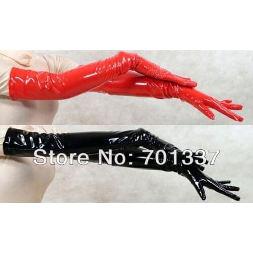 Womens Sexy Lingerie Thick Bright PVC Faux Leather Gloves Black Or red 1053