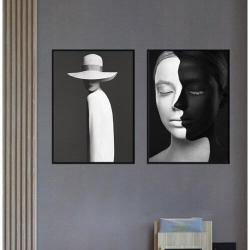 Black and white art woman poster canvas painting modern minimalist home decoration painting living room bedroom wall picture