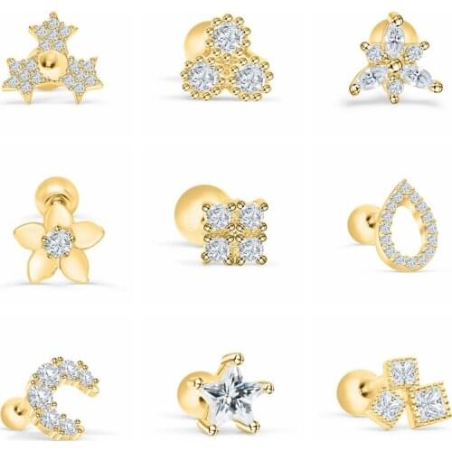 Aide Flower Moon Stars Butterfly Crystals Stud Earrings for Women Small Piercing Earrings Silver Jewelry Pendientes Plata 925