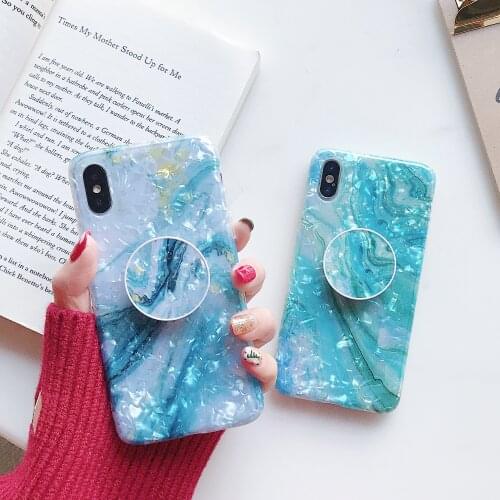 Popular Fold Holder Stand Glossy Glitter Marble Phone Cases For iPhone 7 6 6S 8 Plus SE 2 11 12 Mini Pro XS MAX XR X Cover Shell