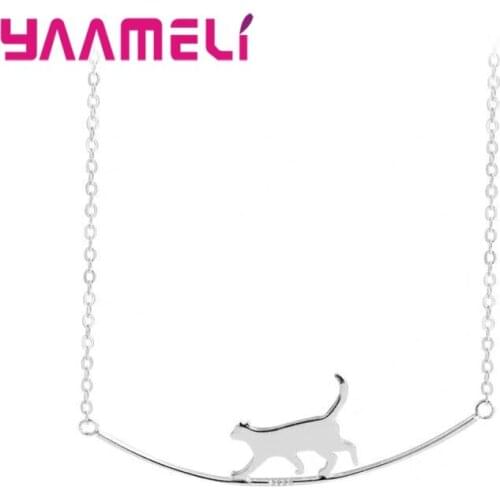 Nice Christmas Gift for Girls Sterling Silver 925 Rolo Chain Cat Pendant Necklace Birthday Party Accessories Jewellery