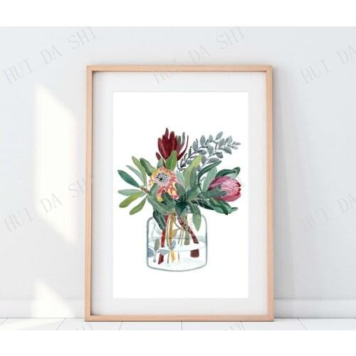 Protea, Australian native, Botanical, eucalyptus, flower painting, wall art, gift for her, Australia