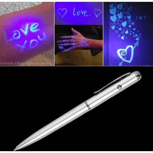 Silvery Metal Invisible Pen Magic Marking Pen Secret Spy Information with Uv Light Fun Activity Suitable for School Office