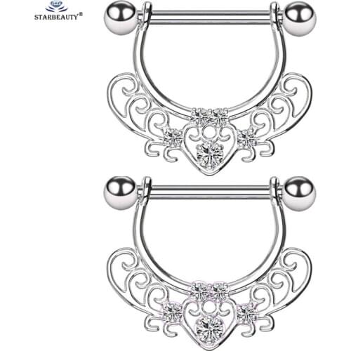 2pcs/lot Bijoux Heart Nipple Ring Helix Piercing Earring 14G Barbell Nipple Piercing Rose Gold Stainless Steel Pircing Jewelry