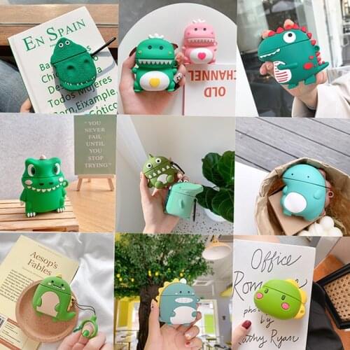 3D Cartoon Dinosaur Funny Cute Silicone Case For Apple Airpods 2 1 cover For Air pods 1 2 Case Wireless charging soft Cover Box