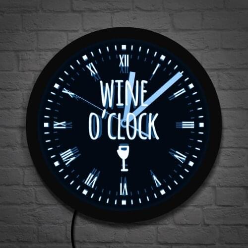 Wine O'Clock Its Wine Time Alcohol LED Wall Light Watch Wine Lover Gift Pub Bar Wine Party Decor Luminous Wall Clock Wine Glass