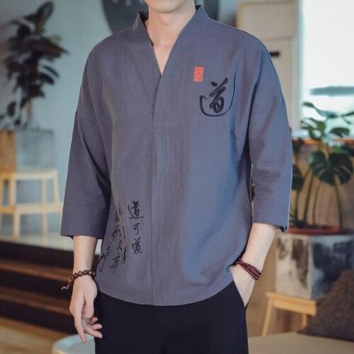Traditional Chinese Clothing for Men Cotton Linen Tops Summer Half Sleeve Shirt Male Kung Fu Outfit Hanfu Men Tang Suit