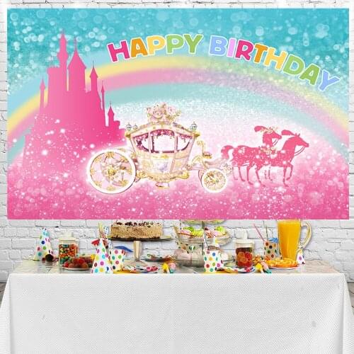 Sensfun Castle Happy Birthday Eainbow Photo Party Background Vinyl Booth Props Photocall Background Photo Studio Banner