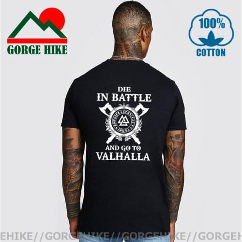 High Quality Cool Tshirts Odin Viking T-Shirt Die In Battle And Go To Valhalla Popular Crazy Fashion Back Print Casual Tee Shirt