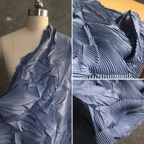 50cm*145cm/piece Haze blue retro louver fabric pressed pleat irregular muscle pleat fabric designer fabric