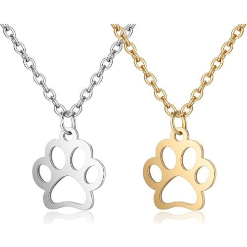 Womens Fashion Jewelry Stainless Steel Hollow Animal Paw Pendant Necklace Wholesale with 40+5cm Chain