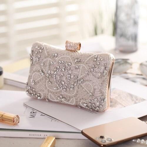 Women Evening Bags With Diamonds Embroidery Vintage Style Party Handbags Beading Metal Day Clutch Purse