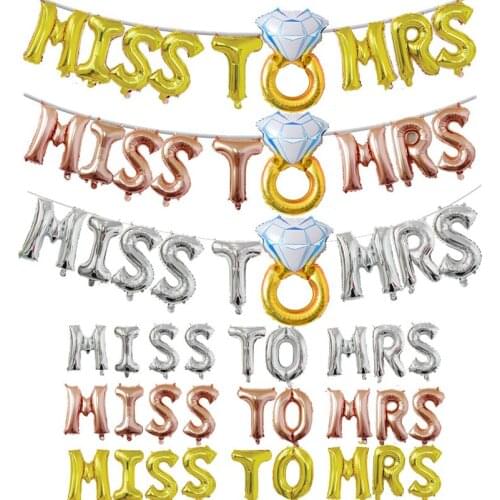 100sets 16inch Diamond Letter Balloons, MISS TO MRS Letter Foil Balloons for Wedding Party Bride Decorations Supplies