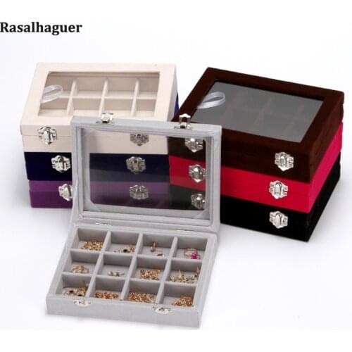 12 Slots Of Size 20*15*4.8cmVelvet Jewelry Ring Earring Necklace Pendant Jewellery Box Stackable Tray Holder Storage Showcase