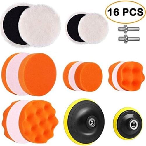 16Pcs/Set Car Polishing Sponge Pads Kit Foam Pad Buffer Kit Polishing Machine Wax Pads for Removes Scratches